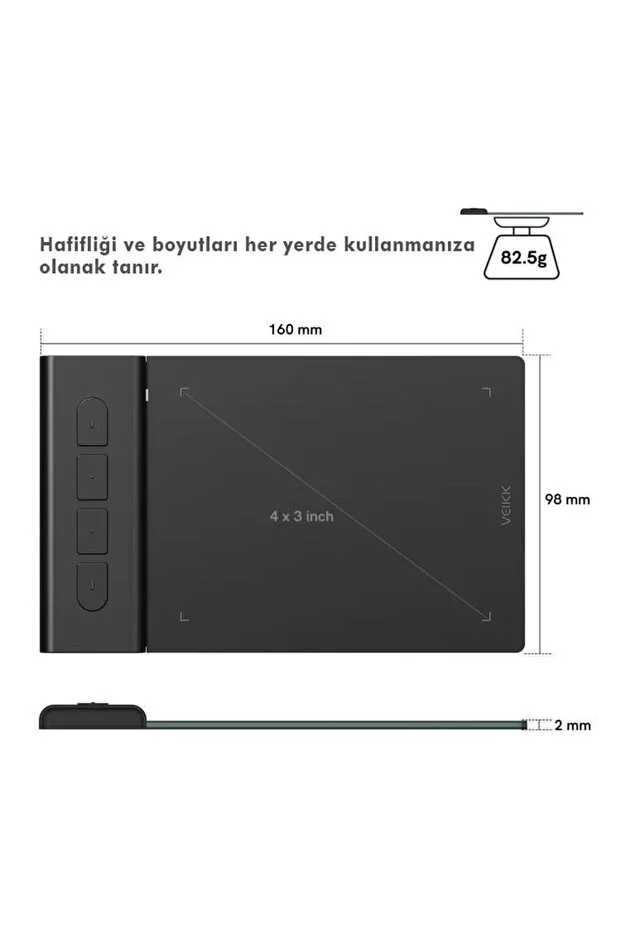 VK430 4x3" 16384 Yüksek Basınç Hassasiyetli Taşınabilir 5080 LPI İmza Grafik Tablet + Kalem